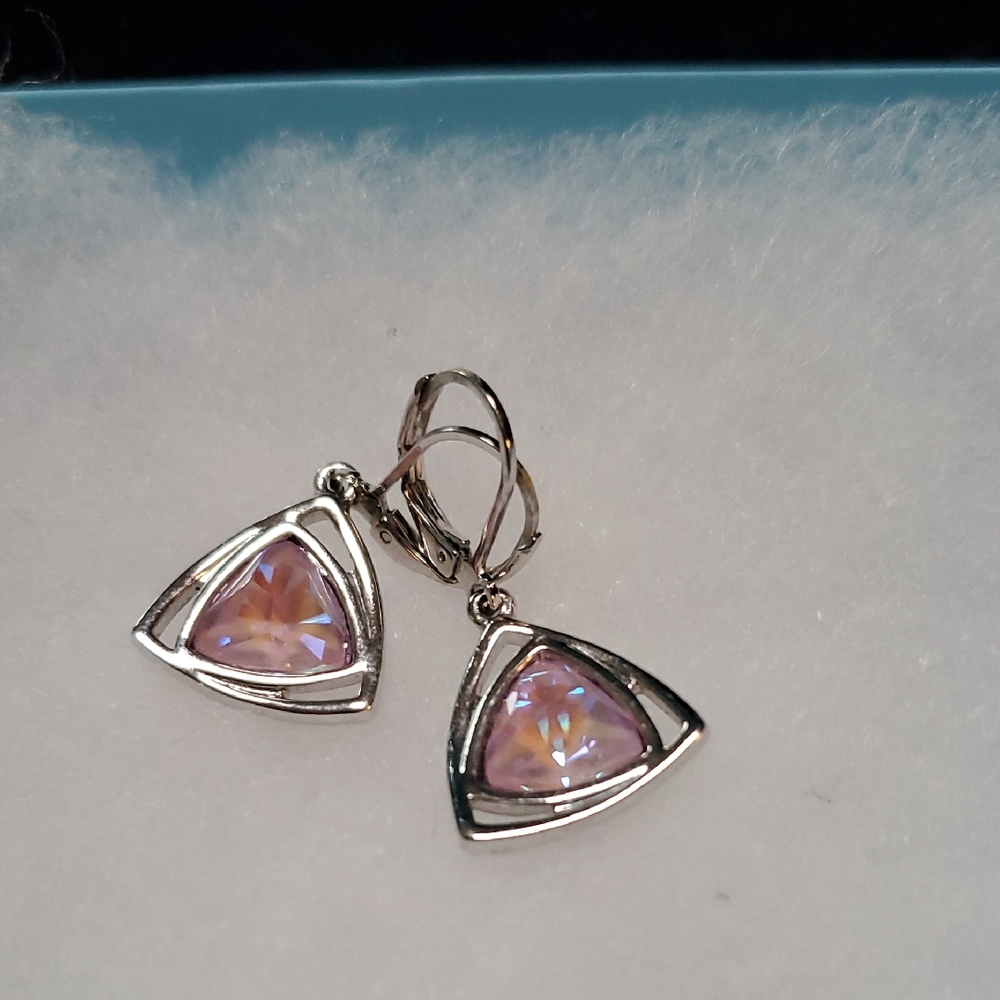 Touchstone Crystal Silver and Pink Triangle Earrings